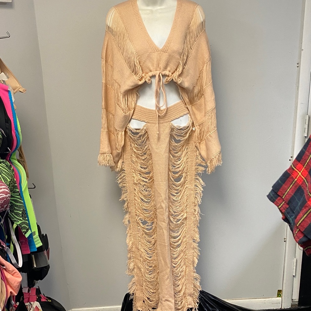 Hot & Delicious Cream Fringe Skirt Set